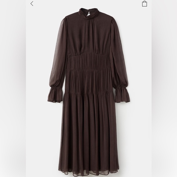 NWT - MANGO - Ruffled dress with puffed sleeves chocolate - 10 - Woman - Picture 5 of 5
